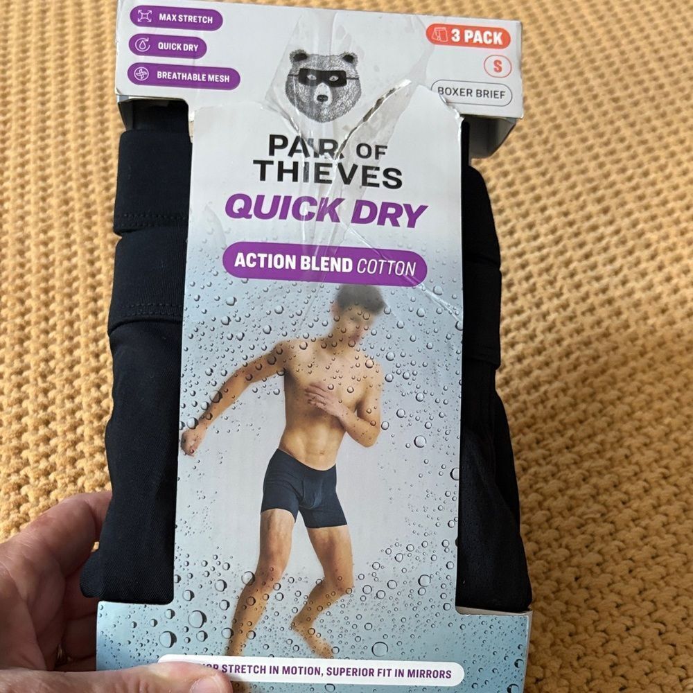 NWT 3 Pair of Thieves Quick Dry Action Blend cotton Men's Black Boxer Briefs S